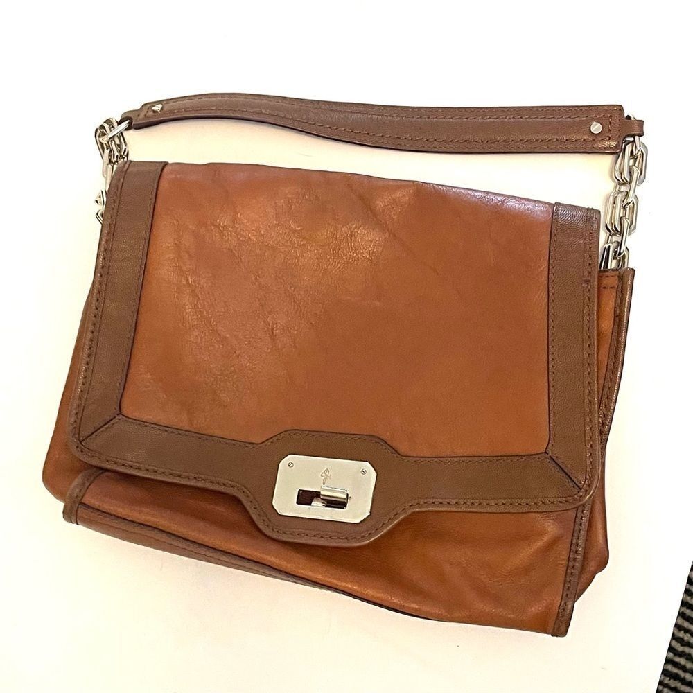Cole Haan Brown Pebble Leather Chain Flap Shoulder Bag